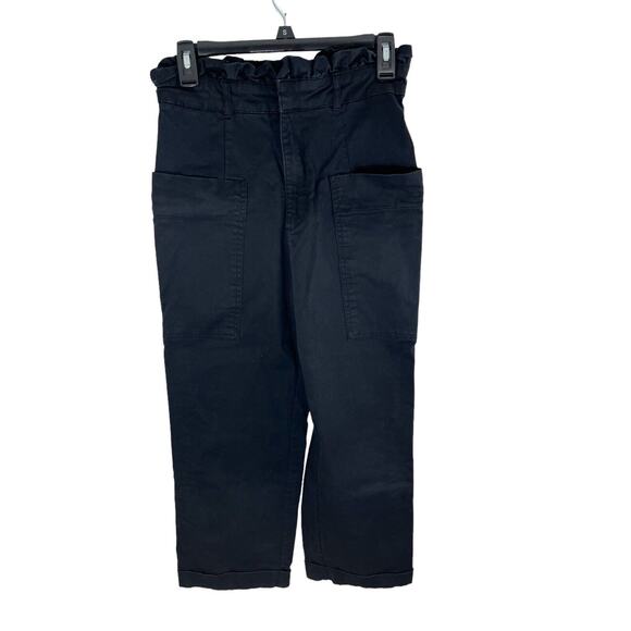 Zara High Waisted Black Pants Paperbag Waist Side Pockets Small Wide Leg - Picture 1 of 7